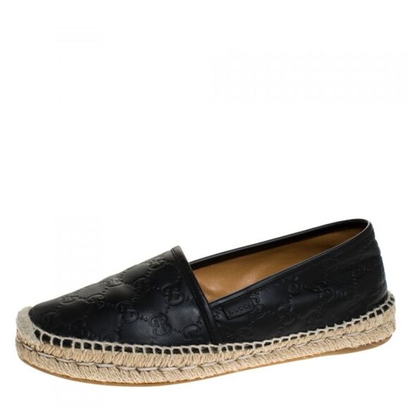Gucci Black Guccissima Leather Pilar Espadrille Flats - Picture 1 of 15